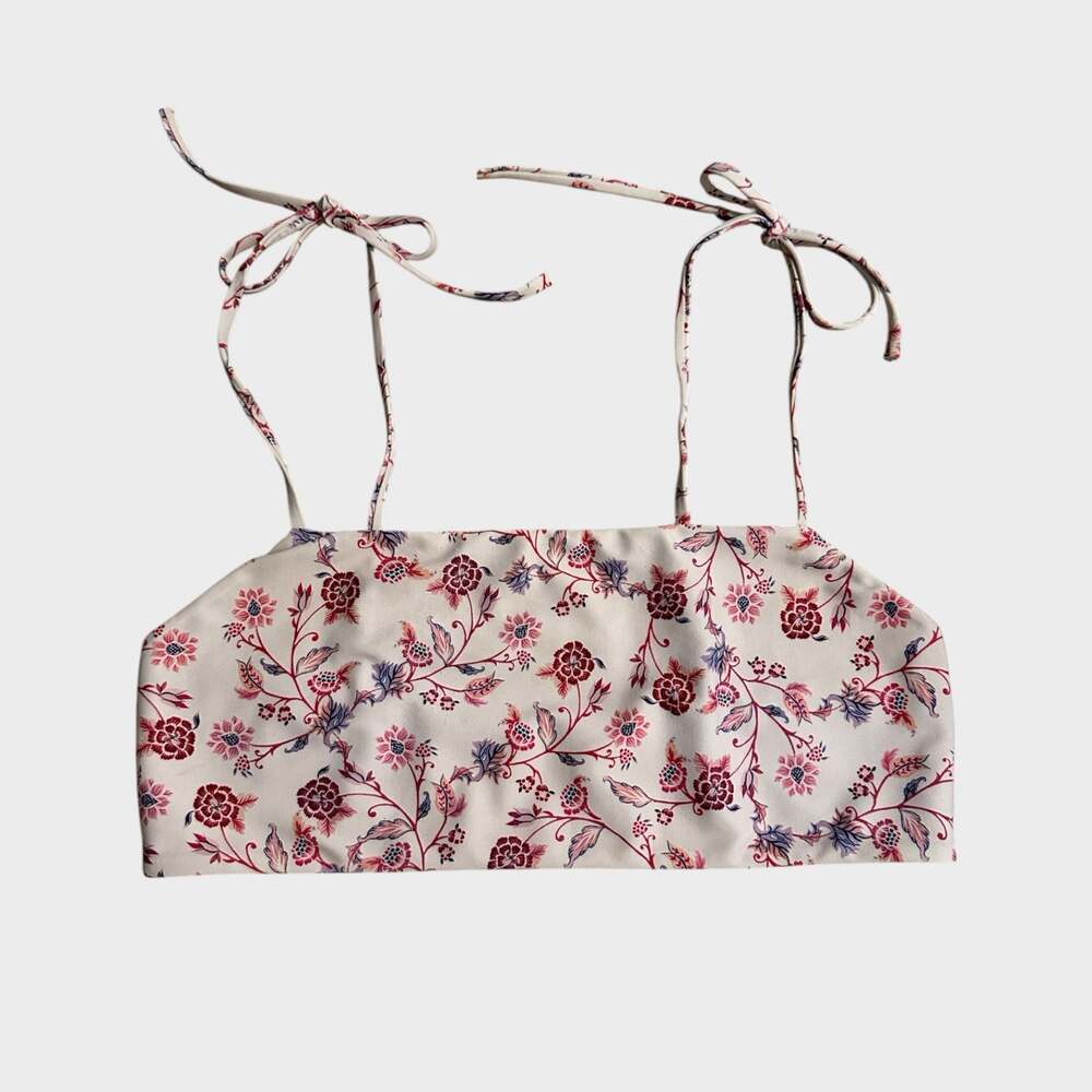 MIKOH Dainty Floral Print Tie-Strap Bikini Top XL